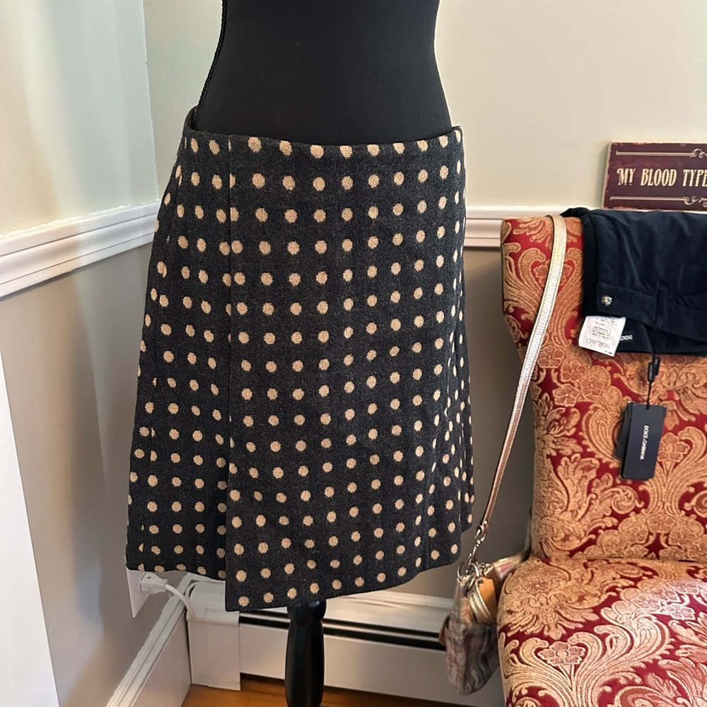 Hobbs London cream and grey polka dot Wool Skirt (M)